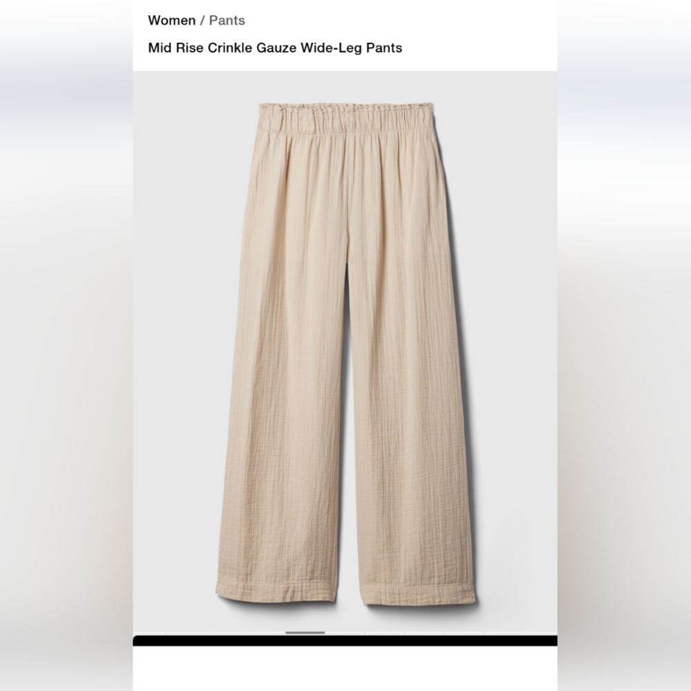 Gap Beige Crinkle Gauze Wide-Leg Pants